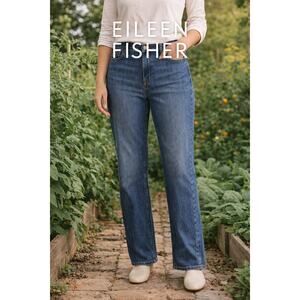 Eileen Fisher Straight Leg Blue Denim Jeans Size 8 Sustainable Cotton